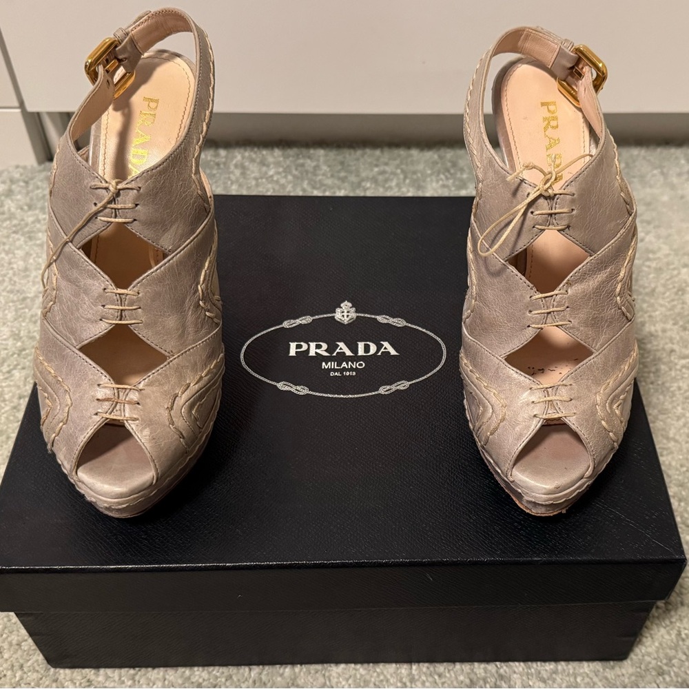 Prada Women's Cream Leather Platform Heels - image 4